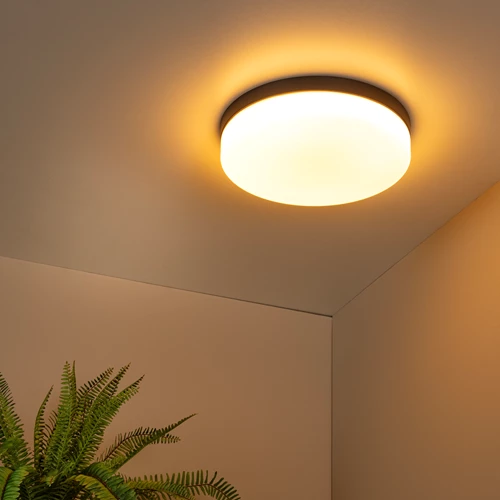 Lucide BISKIT - Plafonnière Badkamer - Ø 34,5 cm - LED - 1x24W 2700K - IP44 - Bewegingssensor - Zwart - sfeer 1